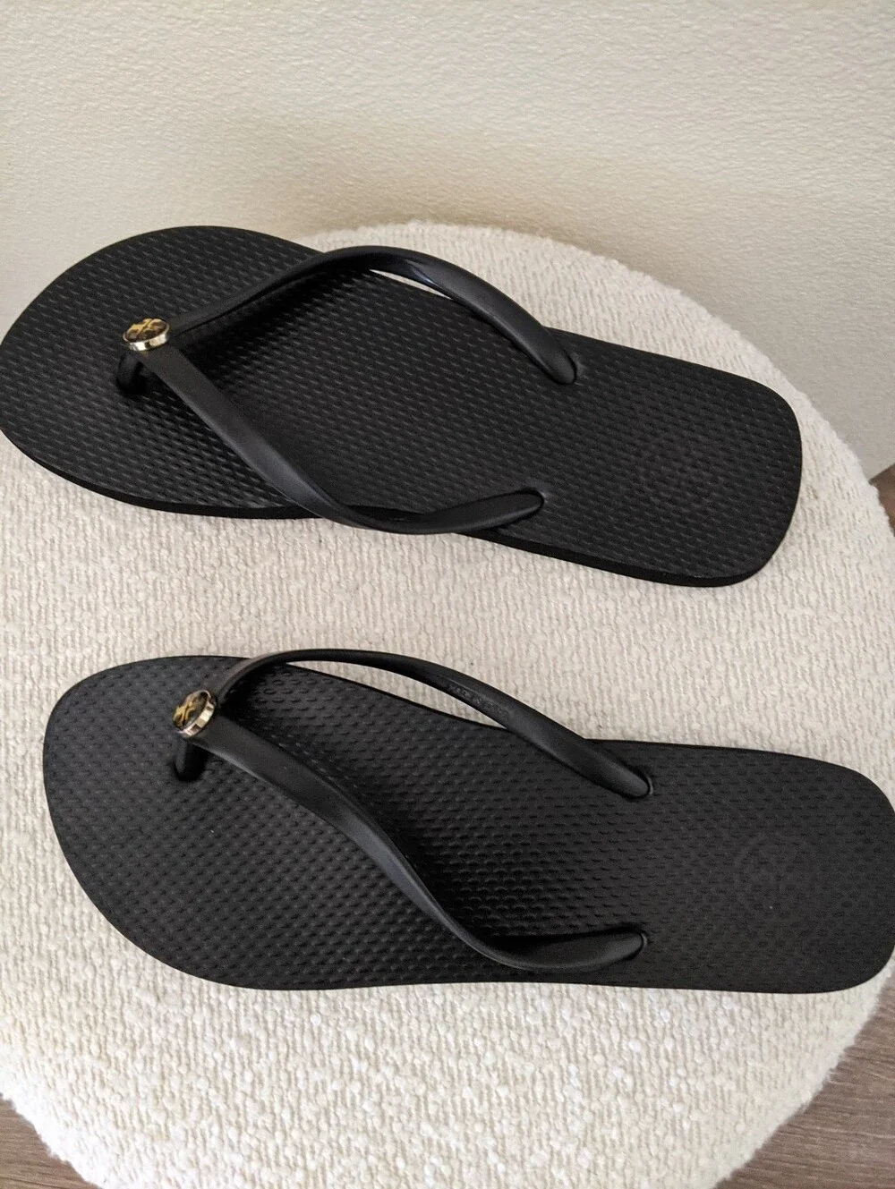 Tory Burch Black Women's Flip Flop Sandals with Gold Logo Accent Size 7.5